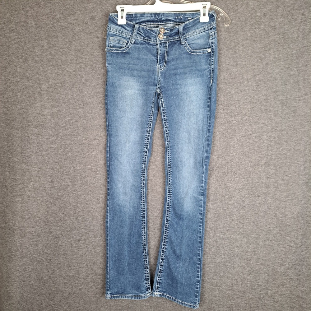 Wallflower Jeans Light Wash‎ Two Button Straight Stretch Rhinestone Size 1